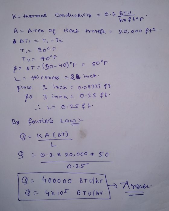 A -Area p Heal tranf2o, ooo 2 Since 오 ìnch=0,08333 ft Bo fouster a .1. * 20,000 * so C 40000o BTUlhr