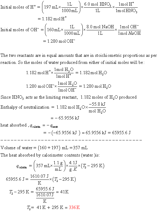 Initial moles of H+ 197 mL× 1000 mL 1L lmol HNO, 1.182 molH 8.0 mol NaOH 1L 1mol OH 1mol NaOH Initial moles of OH- 160 mL×ーー!