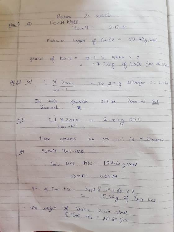 solution Prepare 22 150mm Nace 150mm = 0,15 M. Molecular weight of Nace ² 58.64 g/mol grams of Nace = 2 0.15 x 58.44 x 2 17.5
