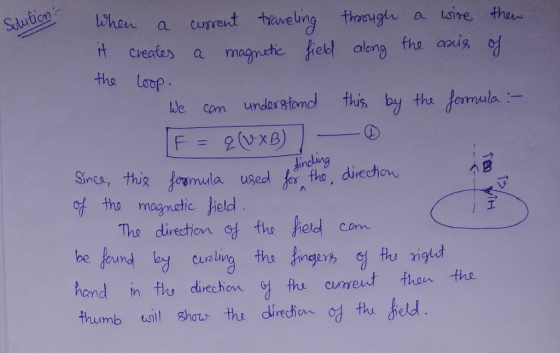 Solution - finding When a current traveling through a wire then it creates a magnetic field along the anis of the loop. We ca