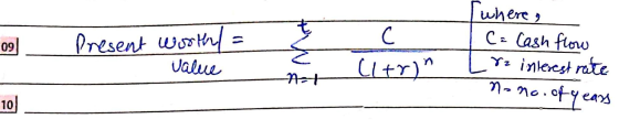 where, T C = 09 Cash flow Present worth/= value Citrin Lre interest rate + no no. of years 0