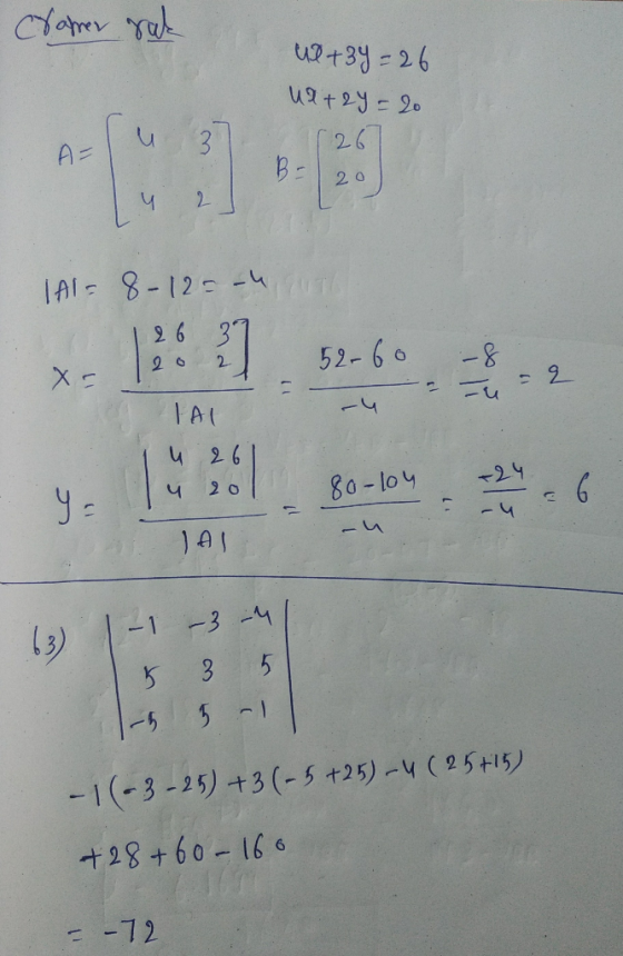 Cramer rak WW+39=26 Ua+2y=20 126 B- A 4 2 1 IAI= 8-12=-4 x 13 52-608-2 y. 32. Bo-lov. 26 TAL u 261 u 20 I-104 1 1 JAT 63) 1 -