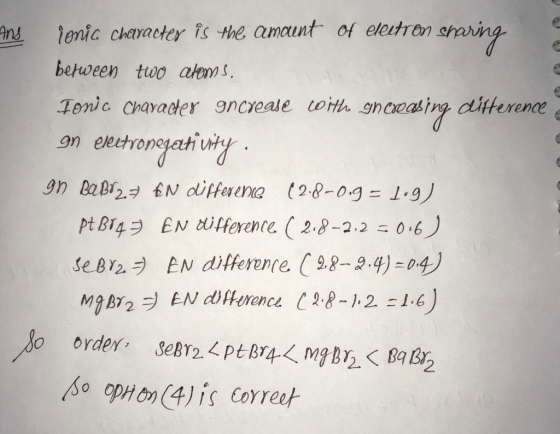 Ans e oncreasing Mitterence gn ionic character is the amount of electron sharing berween two atoms. Ionic character increase