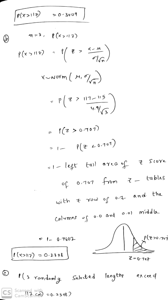P(x>110) n=3 2 o ku X-Norm (M/V) - P(2> = P(Z >0-707) Scamsetnam = 0 - 3409 P(x > 117) P(x > 117) P/ z> olon Z > 117 115 4.96