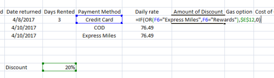 Method Amount of Discount Gas option Cost of Dailyrate IFOR(F6-Express Miles,F6-Rewards),SES12,0 4/8/2017 4/10/2017 4/10/2017 Credit Card COD Express Miles 76.49 76.49 20%
