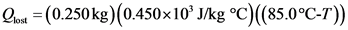 Quat (0.250kg)(0.450x10 J/kg °C)(85.0°C-7r)
lost