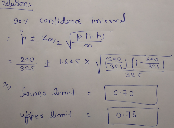 solution: gol contidence internal = p + 2012 ſp (1-6) 325 Soy lower limit = upper limit = 10.70 10.78
