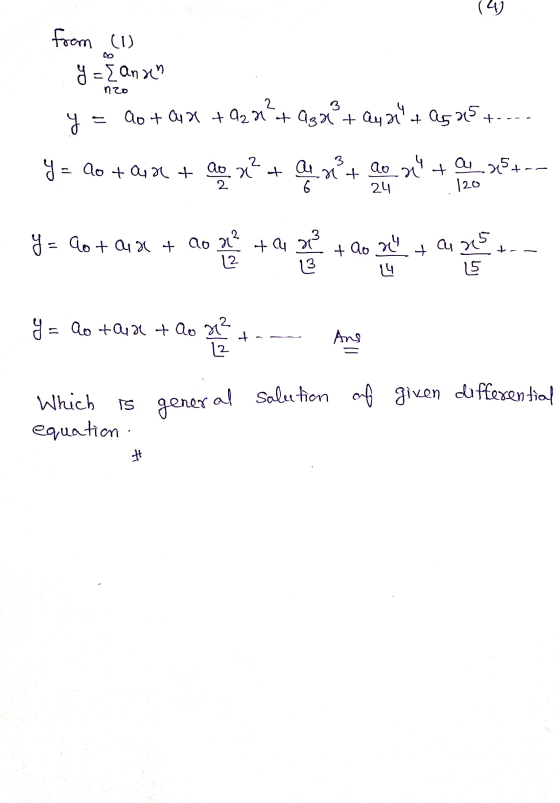 (4) from (1) y={ansen nzo 2 Qo + Q4 +220 + aga + aya + 25 25+ ५ y 3 y = ao tour + ao x² + aint ao ata ast 2 6 24 120 + y =