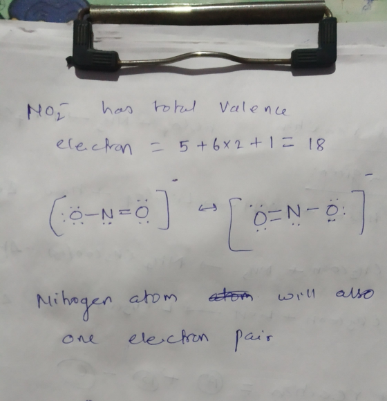 Valene has No6 elecran 5+6x2 +1 18 O=N-O ator also Nihagen ahom electron pair One
