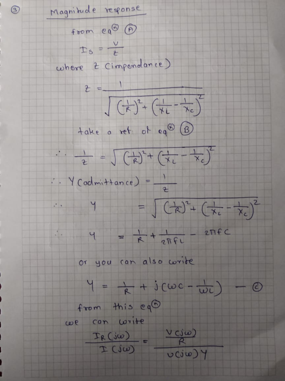 Magni kude response 3 f rom t Cimpendan ce) where YL ref ot eq take a 1 Y Codlmittance) Xt 2nfC can also write OT you 4 + i c