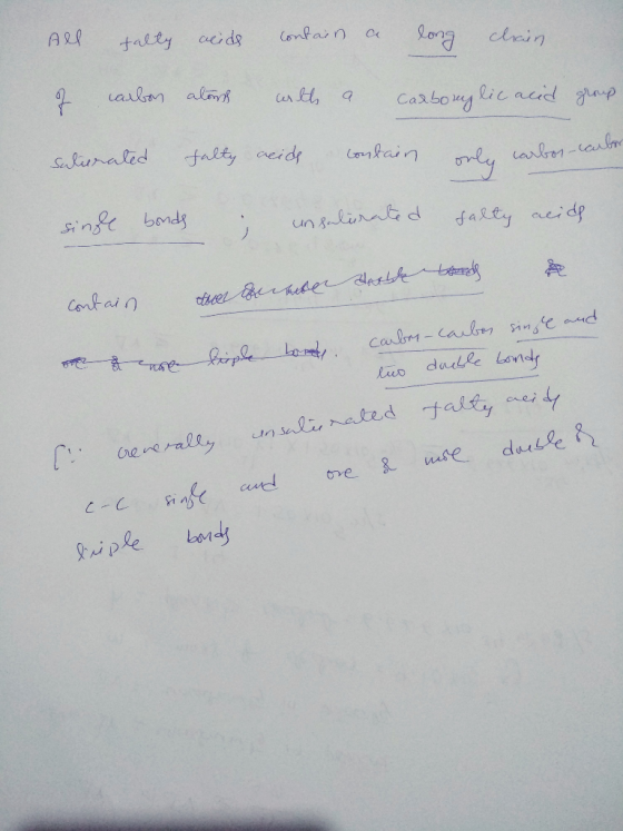 All talty acids contain a long chain. of carbon ators with a carbomplic acid group salierated salty acids contain only carbon