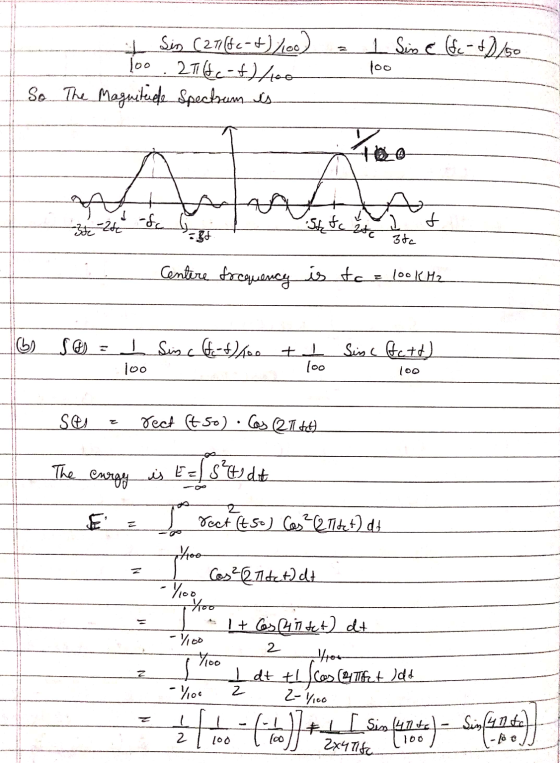 = 1 Sin e(fe - 1/50 4 Sin (27i (fc-t)/100 100 . 21116c-f /100 Magnitude Spectrum is Too So The Ata At 1.sttelte ato 36 24 Cen