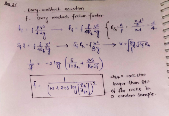 Ang at f. Darry Darcy. weisbach equation weisbach friction factor fr² f v² ad2 hf - f AR Rg fa 4 ad Sef f V? → St Rufaa Sp Rn