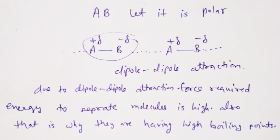 AB let it is polar ts ad A - B 8 А -R clipale- clipole attraction. energy due to dipole - dipole attraction force required to