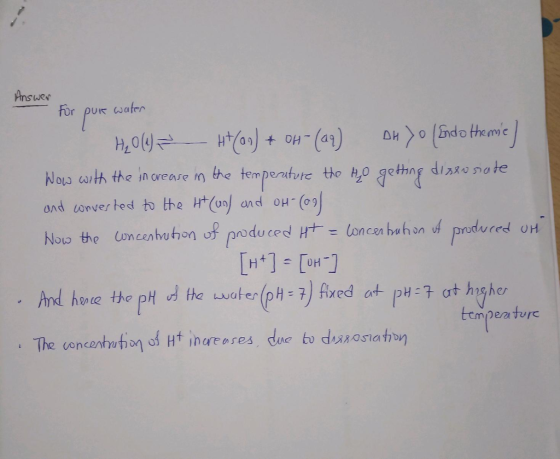 Answer for purr water mperatvに ond venver ted t the Ht(o and oH (o wced oH - loncen buhon ow the xed t pH wuafer tempea ture