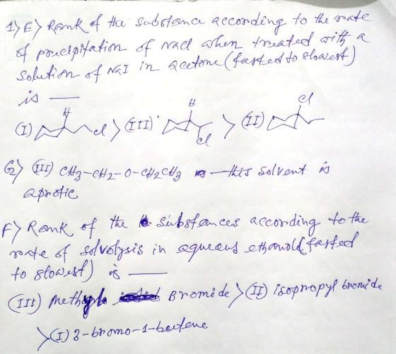 17 EY Rank of the substance according to the rate of precipitation of wall when treated with a Solution of Nal in acetone (fa