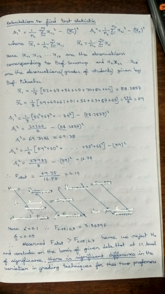 calculations to find test statistic si - Z) S Z -) where 3,- t ai -tha Here x.. 212... aiz are the observations corresponding