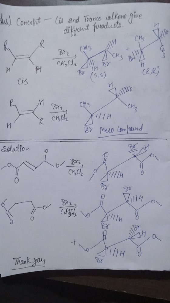 lus) Concept - lis and Trance olkene give diffrent products. The will Brz (3 CH₂ Cle M PL BO (5,5) CR,R) XllIH B& Meso compou