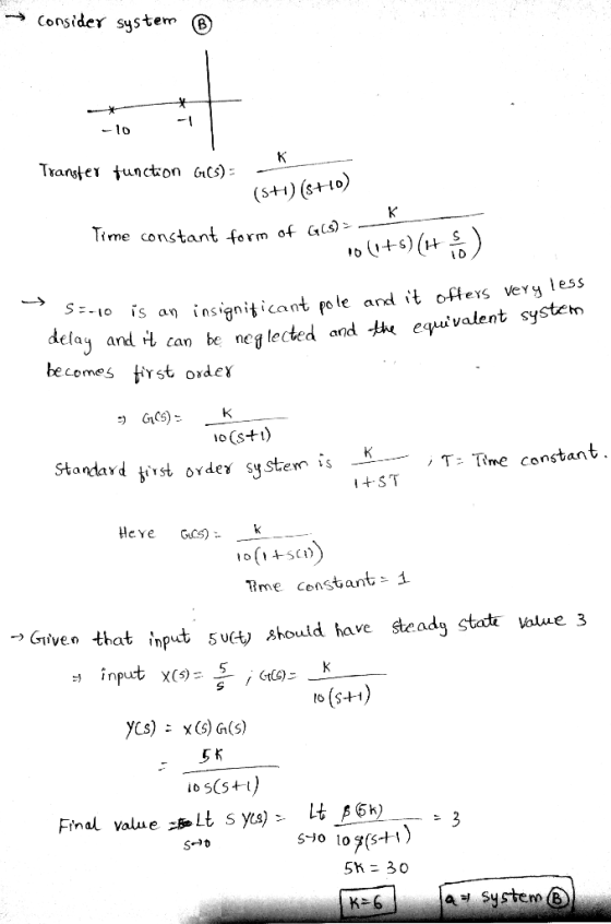 → consider system ® Transter function GCS) hos): (5+) (SHO) lime constant form of GCS) 10(1+5)(H ) -10 is an insignificant po