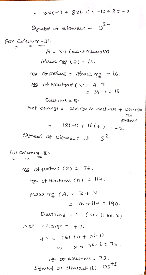 10X(-1) + 8 x(+)). -10 +82-2. Symbol of element o 0²- For Column-In A = = 34 (malo number). Alauic no (2) - 16. no ct proting
