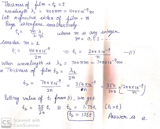 Thackmes of delm - =t wavelength A Let nractive n dex Reaygsatefane sons thubaly t,= oonm 01Xoch Y u whera m any ineen 2 7 o