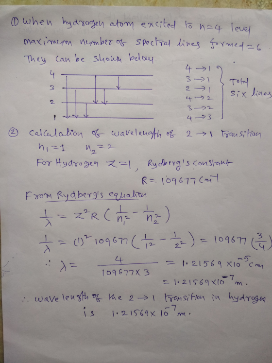 J M - 2 N . when hydrogen atom excited to n=4 lever maximum number of spectral lines formed 26 They can be shown below 419 3.