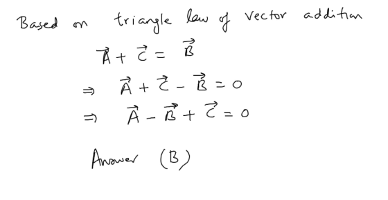 Based on triangle law of vector addition Åt Ĉ= R » Åt ² - B=0 > Å Å +2=0 Answer (B)