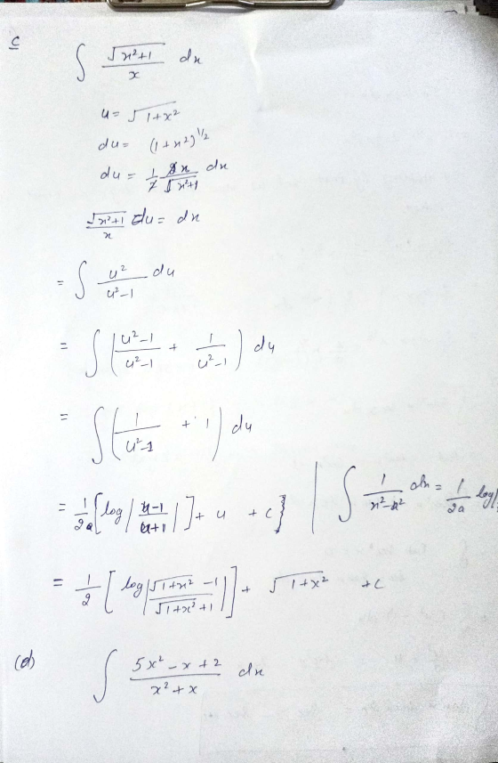 In JH²+1 du u= 1 + x² du= (1 +4 29 12 du = 1 an du niti elu dn 2 du uz 4²_1 u ²1 f S والے u²1 2 -se Stus + du 1) de Si olan b