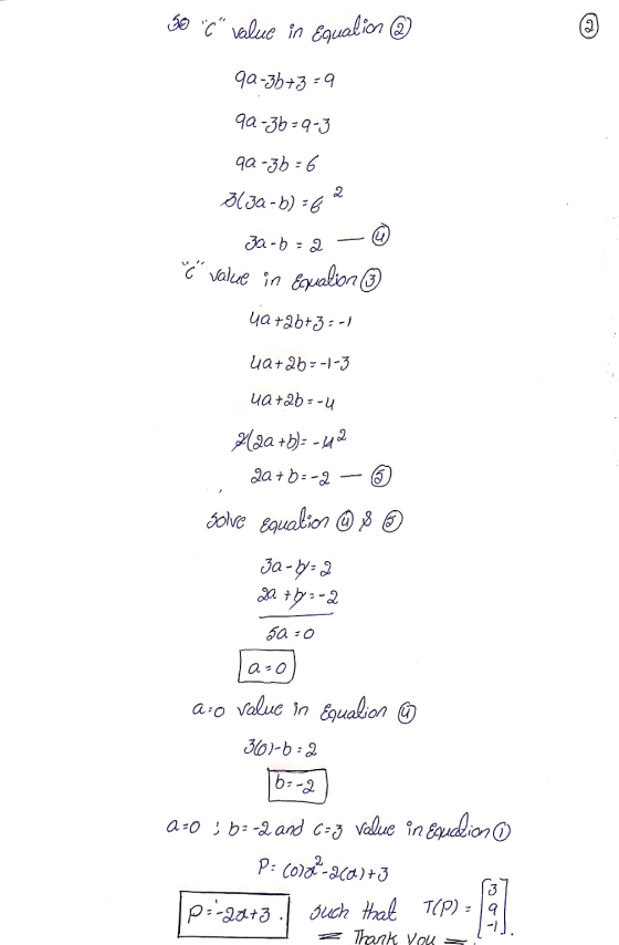 30 C value in Equalia @ © qa-3b+3=9 qa-36=9-3 qa-36=6 2 ilja-b) - 6 za-b=2 č value in Equation ③ 40+26+3=-1 4a+26=-1-3 ua+