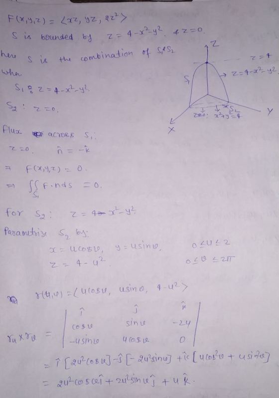F(x, y, z) = Laz, yz, 222 > 2=4 -x²_y2 +2=0. s is bounded by Z here whe the combination of Se 2=4x²_y2 Sio 2=4 – x² - y2 Sg: