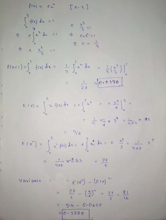 fla) = cx [ 0,3 3 fla) de 1 33 3 3 = 1 du → e sa Cx3 = 1 . 1J 9 2 3 Plxc 1) = f fros de de (3) 0 st za 420.0340). 27 3 3 24