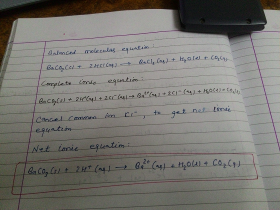 Balanced moleculas equation : Baco (s) + 2HCl(aq) - Bally (as) + H₂o (a + Cola Complete conic equation: Bacoj[s1 + 2H+ (aq) +