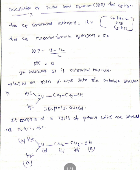 calculation of Double bond equalent COBE) but CS HGO: saturated Hydrogens = 1214 for CE T Cn Hanth n=5 CGH12 J for c5 Molecul