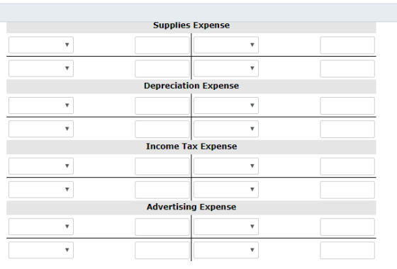 Supplies Expense Depreciation Expense Income Tax Expense Advertising Expense