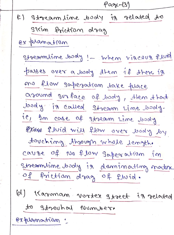 page-(3) () streamline body ir related to skim friction drag ex pranation Streamline body !- Whem viscaur fluid passes over a