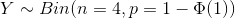 Y \sim Bin(n = 4, p= 1 - \Phi(1))
