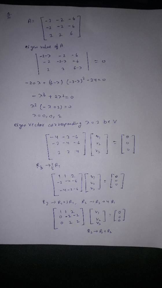 AF 5 -2 -2 - 6 1-2 -2 1 2 2 - 6 6 eigen value of A 1-2-7 -2 -2 -2.7 1 2 2 - 6 - 6 6-7 l -200+ (6-2) (-2-2) 2 - 2420 - 3+272=0