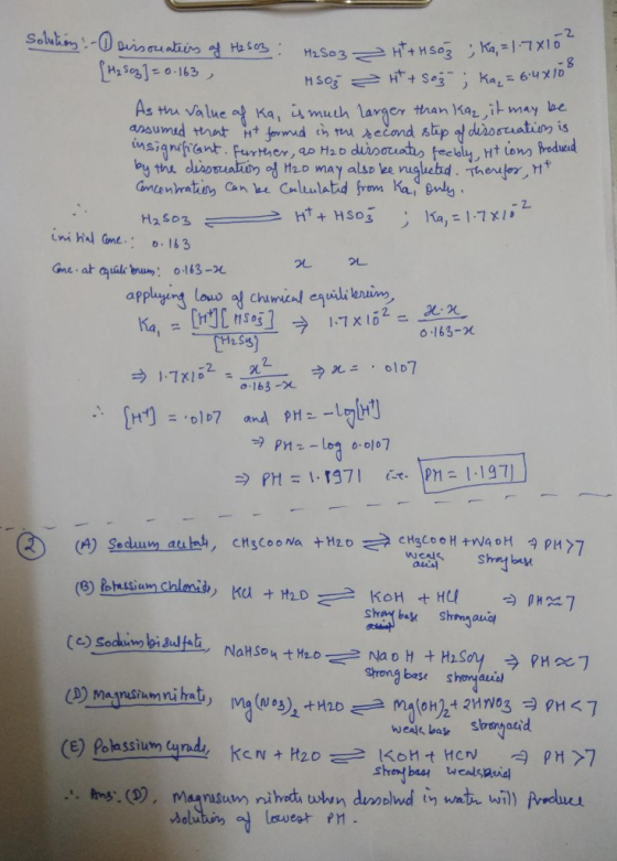 H2s%) = 0-16), As thu va lueKa, much larner than Kan jit may be siahant. Further,ap H2b duis 0463-ге 2. (c)Sedumbialth. NaHSo4tHLO Nag bryt H2.sna Sr bsheaui うp ustumru