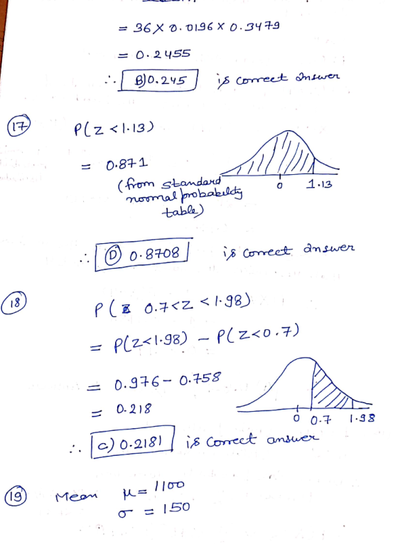 = 36X0.0196 x 0.3479 = 0.2455 :: B10.245 is correct answer 17 . Plz <1:13) F = 0.871 III Standard o 1 (from standard noomal p