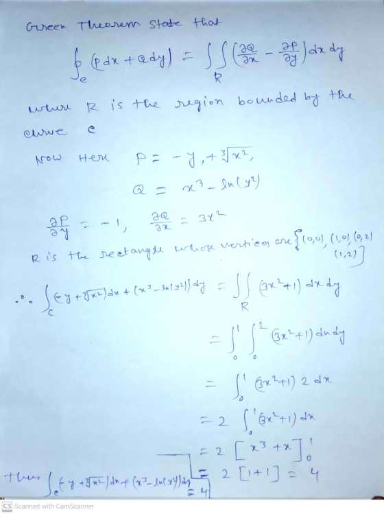 Green Theorem state that f (edit (pdx + @ dy) = ss on way hdz dy R by the where R is the region bounded curve Now Hen P 11 p=