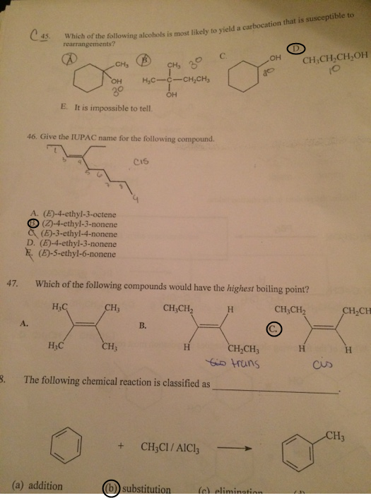ble to that is suscepti Which orthe folowing alcohols is most likely to yield a carbocation t rearrangements? ос. CH:CH2CH2OH