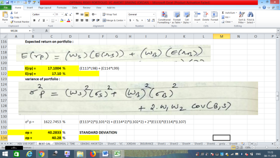 OPTIMAL RISKY POR VC AMORT SINKING JORDAN - Microsoft Excel (Product Activation Failed) File Home Insert Page Layout Formulas