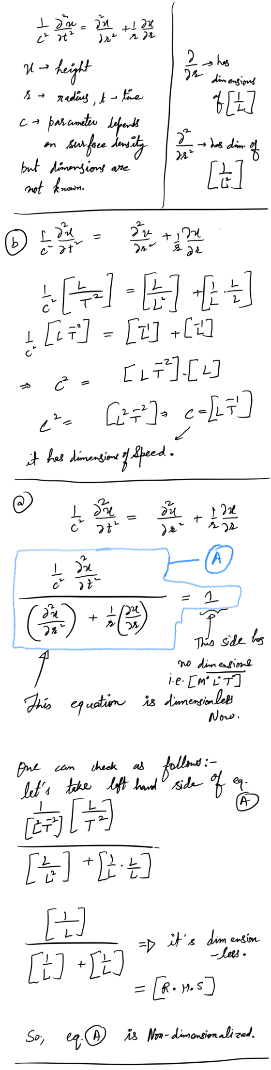 I du an = tl du (² at? dr² ror 2 has er dimensions of [t uw height Es radies, t time parameter lepends surface density but di