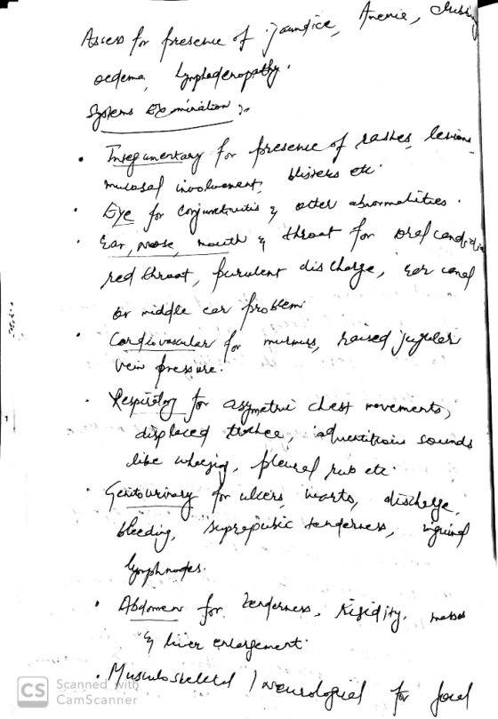 Assess for fresence of Jaungice, trenie, chusing ocdema, lymphadenopathy Systems Eemination to Integumentary for presence of