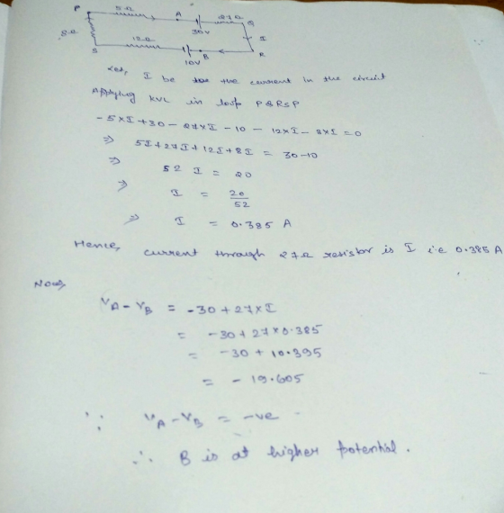 Led, I be the current in the circuit Applying I be kve to in bout pod RsP - 5*I +30- QUI - 10 - 12x I - 8x1 =0 5 I +27 It 1