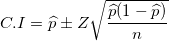 \small C.I =\widehat{p}\pm Z\sqrt{\frac{\widehat{p}(1-\widehat{p})}{n}}