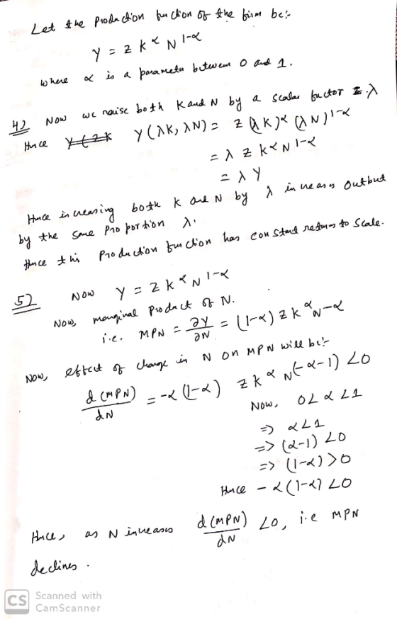 Production from Chion for chion on of the firm bet Let production the y = K & Nice 0 and 1. where x is a parametu between 4.