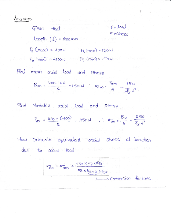 P load σ :Stess Given that th4) 200mn Ptax 120N find mean azcal load and Shess am15o -150N can, t an LI 250 av ay low, Calcul