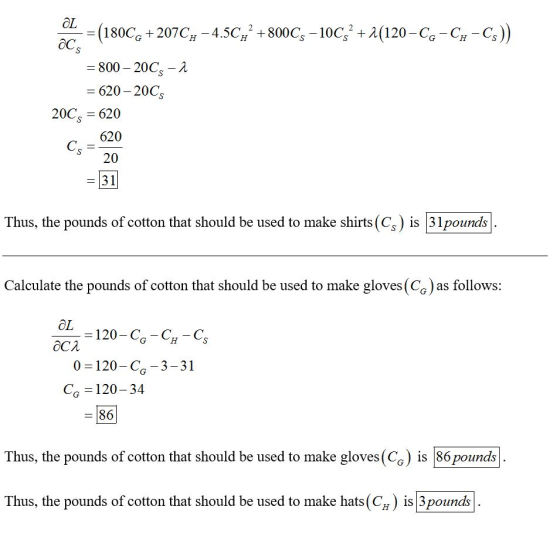 * = (180Cc +207C7 - 4.5C,? + 800C5 – 100g? +2(120-Co-Cy -Cs)) = 800 – 2005 - 2 = 620 – 2005 2005 = 620 Cs= 20 = 31 Thus, the