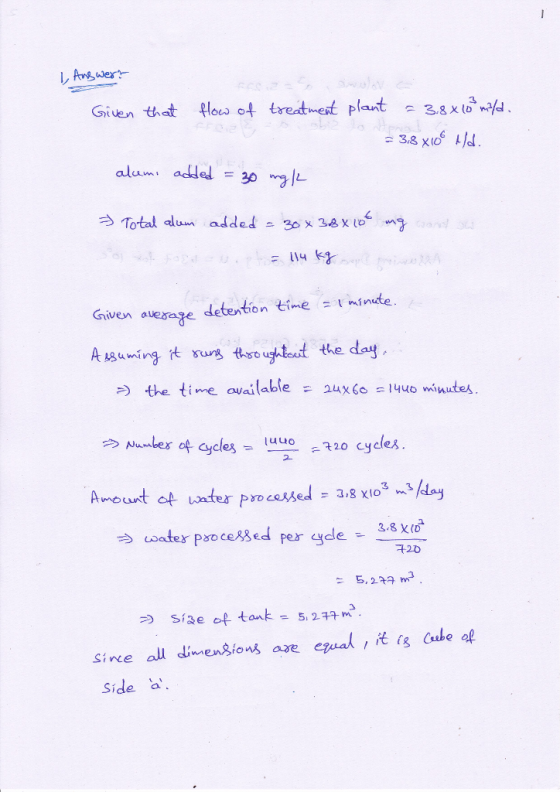 alam , added = 30 mg/ iMni Given alegeage detention time = 1 minute the day 刁the time available-24x60 =ïuuominutes ウNumber of